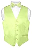 Biagio Men's Solid LIME GREEN SILK Dress Vest Bow Tie Set for Suit or Tuxedo
