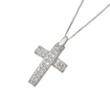 9ct White Gold 0.20 Ct Pave Diamond Domed Cross Pendant 18 Chain Adjustable