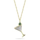 10k Yellow Gold White & Green Diamond Martini Pendant (1/10 cttw)