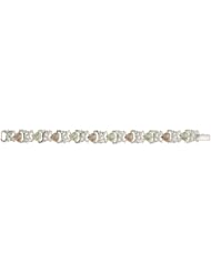 Womens Sterling Silver, 12k Green and Rose Gold Leaf, Link Bracelet in in Black Hills Gold Motif, 7"