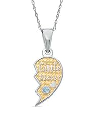 Little Sister Half Pendant in Sterling Silver with Birthstone March Aquamarine (Big Sister Half sold seperately)