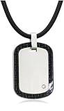 : Stainless Steel and Carbon Dog Tag Pendant w/ Cubic Zirconia Accent