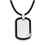 Stainless Steel and Carbon Dog Tag Pendant w/ Cubic Zirconia Accent