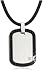 Stainless Steel and Carbon Dog Tag Pendant w/ Cubic Zirconia Accent