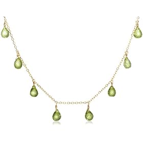 14k Yellow Gold, August Birthstone, Peridot Briolette Station Necklace, 16 by Amazon.com Collection