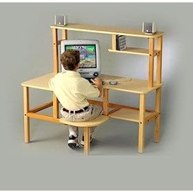 Grade School Computer Desk in Maple Finish with Brown Trim by Wild Zoo