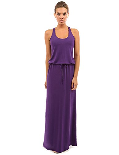 PattyBoutik Women's Drawstring Waist Maxi Dress (Dark Purple S)