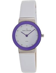 Skagen Brights - White Leather &Amp; Purple Dial Womens Watch Skw2017