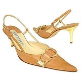 Luciano Padovan Camel Front Buckle Leather Slingback Pump Shoes
