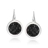 Black Swarovski Crystal Drop Earrings In Sterling Silver