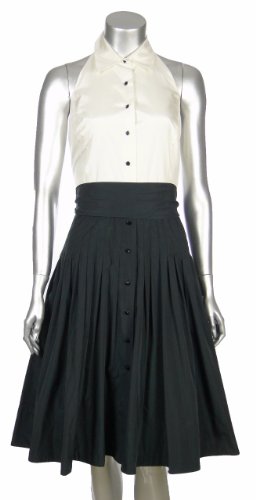 Ralph Lauren Womens Satin Black Ivory Halter Shirt Dress Misses
