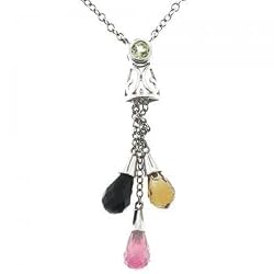 Peridot Citrine Onyx & Rhodolite 14K White Gold Lariat Necklace