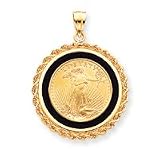 14k 1/4oz Mounted American Eagle Onyx Rope Bezel Pendant