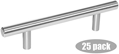 Crucial Creations 80001 SOLID Satin Nickel Cabinet Hardware Euro Style Bar Handle Pull - 3-7/8" Hole Centers, 6-1/8" Overall Length - 25 Pack
