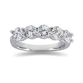 2.00 Prong Set 5 Stone Diamond Wedding Band in 14K White Gold