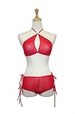 Exposed by Magic Silk Sheer Mesh Rhinestone Halter/Tie Side Short Set, Lrg/Xl, Red