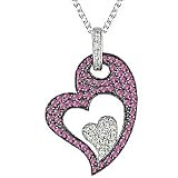 Silver 1/4ct TDW Diamond Created Ruby Heart Necklace