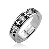 Stainless Steel Celtic Cross Ring with Triple Clear Gem - Size: 9-14