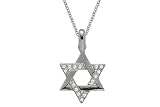 14K White Gold Star of David Pendant, Enhanced with Pave Set Diamonds, Sliding on a 16 Cable-Chain Necklace.