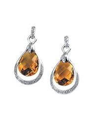 Genuine Citrine Briolette And Diamond Earring 14K White Gold Pair 1/8 Ct Tw Genuine Citrine And Diamond Earring