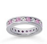 1 1/2Ct Pink Sapphire and Diamond 14K W Gold Eternity Band