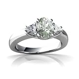 14K White Gold Oval Genuine Green Amethyst Ring