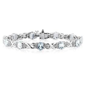 14k White Gold Diamond and Aquamarine Bracelet by 