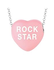 Sterling Silver 17mm Lt Pink enamel Sweethearts ROCKSTAR Heart Pendant