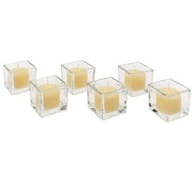 Set of 144 Square Votive Holders and 144 Votive Candles, Ivory Vanilla by Quick Candles