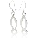 Sterling Silver Christian Fish Symbol Dangle Hook Earrings