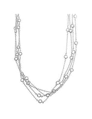 Alexander James White Gold Rhodium Bonded 60 Inch Length Necklace with Bezel Set Round Cut Clear Cubic Zirconia Accents in a Silvertone 60 Inch L x 4.5 (mm) W x 2 (mm) H