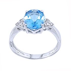 14k White Gold, Blue Topaz and Diamond Ring by Sea Of Diamonds
