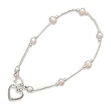 6 Liquid Silver/Cultured Freshwater Pearl/Open Heart Children's Bracelet