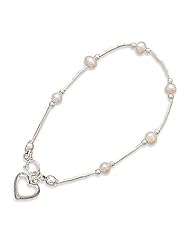 6" Liquid Silver/Cultured Freshwater Pearl/Open Heart Childrens Bracelet