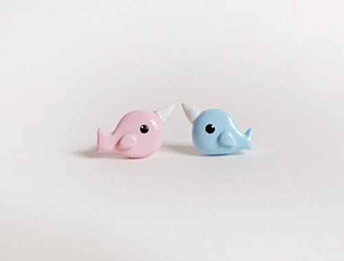 Pink and Blue Mismatched Narwhal Stud Earrings