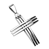 Spikes Mens 316L Stainless Steel Cross Pendant on Black Rubber Necklace