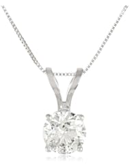 IGI Certified 14k Gold Round Diamond Solitaire Pendant Necklace (3/4 cttw, I-J Color, I1-I2 Clarity), 18"