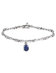 14k White Gold Oval-Cut Created Sapphire 0.10 ctw Diamond Vintage Bracelet