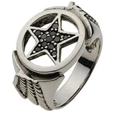 【シルバーアクセサリー リング・指輪】 スター 星 フェザー 羽 翼 ロック メンズ cenote-r0278 リング スター