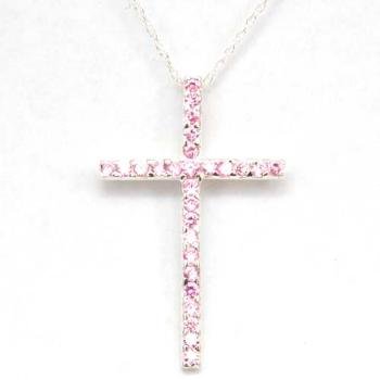 Sterling Silver Jewellery Pink Cross Pendant on an 18 Chain by T.O.C