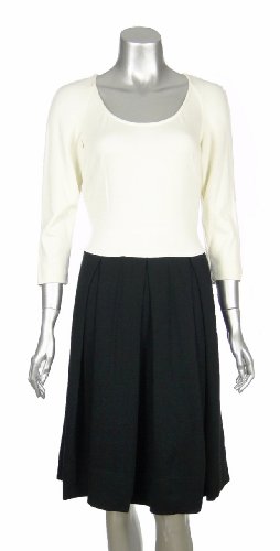 Ralph Lauren Womens Black Ivory Edeline Ponte Calf Length Dress Misses