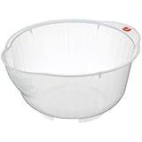 Inomata Japanese Rice Washing Bowl with Side and Bottom Drainers, White