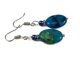 Aqua Terra Jasper Oval Dangle Earrings, Accented with a Sea Blue Pearl
