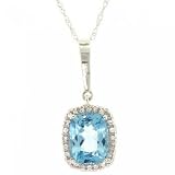 White Gold Pendant & Necklace Blue Topaz & Diamond