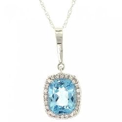 Fancy Blue Topaz & Diamond Pendant & Necklace in White Gold