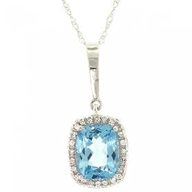 White Gold Pendant and Necklace Blue Topaz and Diamond by Blue-Topaz Jewelry