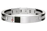Mens Black and Stainless Steel & Carbon Fiber Bracelet w/Diamond Accent By ROSSO