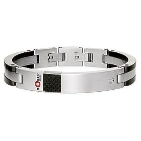 Mens Black and Stainless Steel & Carbon Fiber Bracelet w/Diamond Accent By ROSSO