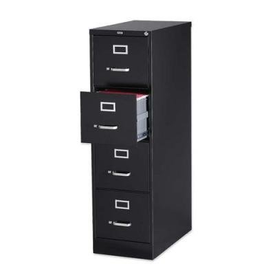 4-Drawer Vertical File, w/ Lock, 15x25x52, Black