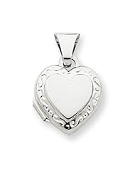 14k Gold White Gold Polished Heart-Shaped Scrolled Locket